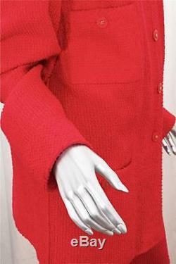 CHANEL Vintage Red Boucle CC Logo Button Pant Suit Jacket Blazer Medium / Large