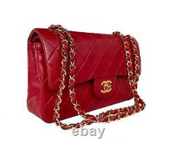 CHANEL Vintage True RED Small Classic Double Flap Bag 24k GHW