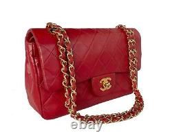 CHANEL Vintage True RED Small Classic Double Flap Bag 24k GHW