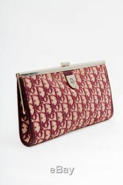 CHRISTIAN DIOR VTG Bordeaux Burgundy Red Beige Leather Canvas Diorissimo Clutch