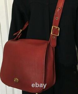 COACH Vintage Red Leather Stewardess Turn Lock Flap Shoulder Bag Purse #9525