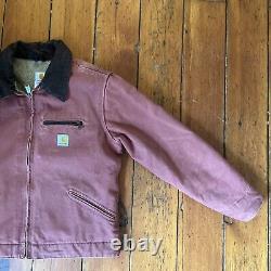 Carhartt WJ097 Sherpa-Lined Sandstone Duck Detroit Jacket Medium Vintage Rose