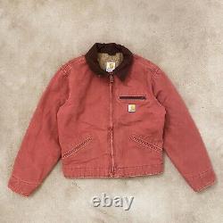 Carhartt WJ097 Sherpa-Lined Sandstone Duck Detroit Jacket Small Vintage Rose VRS