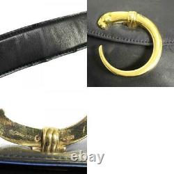 Cartier Panthere Shoulder Bag Black Gold Leather Vintage Authentic Japan