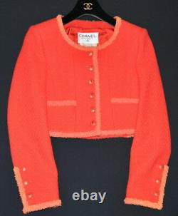 Chanel 1995 Iconic Vintage Coral Red Tweed Cropped Jacket, 36, Collector's Piece