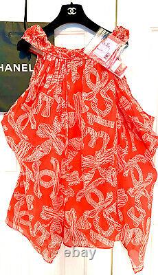 Chanel 2008 Vintage Red Logo Print DRESS Tunic Top Cape 34 36 38 40 2 4 6 8 S M
