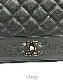 Chanel Chanel Mademoiselle Vintage Flap Bag Black Enamel & Gold CC Clasp A93085