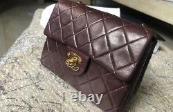 Chanel Mini Classic Flap Bag Burgundy Vintage Lambskin 24k Gold Plated 3 Series