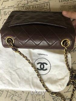 Chanel Mini Classic Flap Bag Burgundy Vintage Lambskin 24k Gold Plated 3 Series