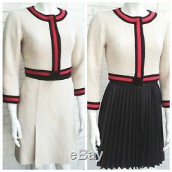 Chanel Vintage 01A Ecru Red Black Jacket Skirt Suit