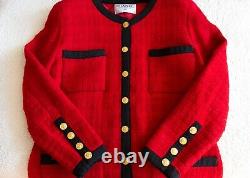 Chanel Vintage Fall Winter 1989 Red Black Gold Tweed Jacket