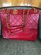 Chanel Vintage Quilted Red Lambskin Leather Shopping Bag With Gold Hardware