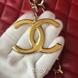 Chanel Vintage Red Quilted Tote with Large Gold CC Charm
