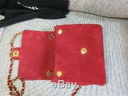 Chanel vintage true red suede gold chain mini bag