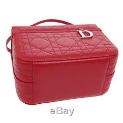 Christian Dior Lady Dior Cannage Hand Bag CM0077 Red Leather Vintage BT16878