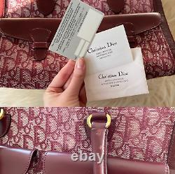 Christian Dior Vintage Double Pocket Red Oblique Jacquard Monogram Tote Bag