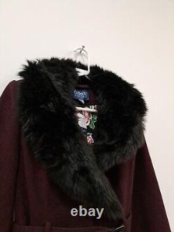 Collectif Vintage Molly Faux Fur Collar Dark Red & Black Jacket Size 10
