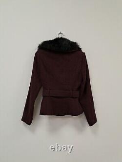 Collectif Vintage Molly Faux Fur Collar Dark Red & Black Jacket Size 10