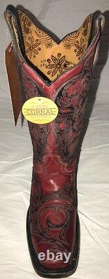 Corral Women's Red Black Vintage Square Toe Cowgirl Western Boots G1468 NIB Size