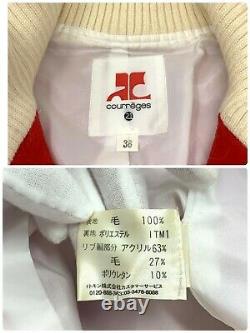 Courreges Vintage Logo High Neck Baseball Jacket Zip Knit #38 Wool Red RankAB+