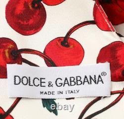 DOLCE & GABBANA Vintage 1996 Runway Silk White Cherry Print Dress Sz IT 40 US 4