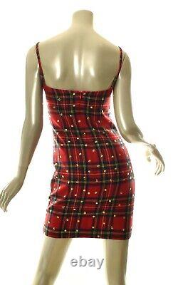 DOLCE & GABBANA Vintage Red Tartan Plaid Studded Strap Dress Size 42 US S