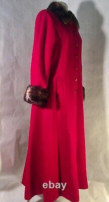 DRAMATIC Vintage RED WOOL WOMENS MAXI COAT Christmas Cosplay Victorian 8 SM MED
