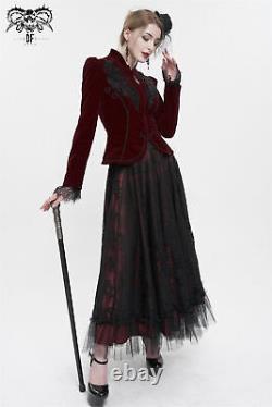 Devil Fashion Black & Wine Red Gothic Vintage Velvet Short Jacket For Women