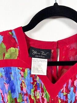 Diane Freis Dress Womens Vintage Red Midi Georgette Floral 80s Scarf Pleat 10-12