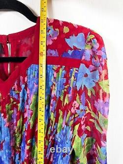 Diane Freis Dress Womens Vintage Red Midi Georgette Floral 80s Scarf Pleat 10-12