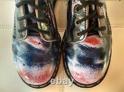 Doc Dr. Martens Blue Red White Rub-off Boots Made In England Vintage Rare 6uk
