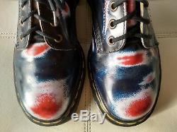 Doc Dr Martens Blue Red White Rub-off Boots Made In England Vintage Rare 7uk