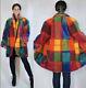Donnybrook Small Vintage 1970 Rainbow Plaid Oversized Faux Fur Coat Usa Multi L