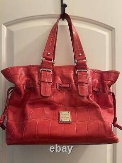 Dooney & Bourke Vintage Red Leather Oversized Croc Tote Handbag Excellent Cond