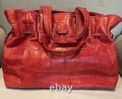 Dooney & Bourke Vintage Red Leather Oversized Croc Tote Handbag Excellent Cond