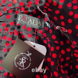 ESCADA Vintage 100% Silk Dress Red Black Polka Dot Long Sleeve Size 38