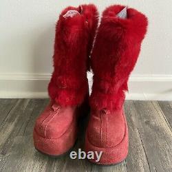 El Dantes Vintage 90s Red Fur Platform Goth Boots 38/39 GUC