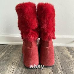El Dantes Vintage 90s Red Fur Platform Goth Boots 38/39 GUC