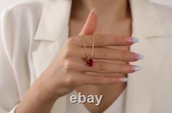 Emerald Lab Created Red Ruby Pendent Necklace For Women's 14k Yellow Gold Plated