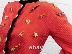 Escada Margaretha Ley Vintage Red Quilted Black Velvet Blazer Jacket sz EUR 42