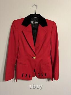 Escada Womens Vintage Blazer Jacket Red Wool One Button Closure Gold Buttons