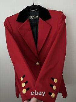 Escada Womens Vintage Blazer Jacket Red Wool One Button Closure Gold Buttons