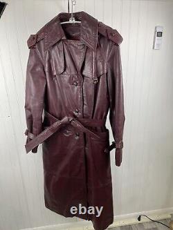 Etienne Aigner Women's Oxblood Red Leather Trench Coat Size 12 Vintage