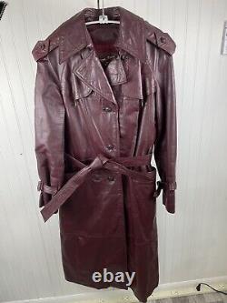 Etienne Aigner Women's Oxblood Red Leather Trench Coat Size 12 Vintage
