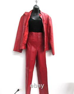 Excelled Vintage Leather Jacket Buttoned Wrap Closure with Pants Size L