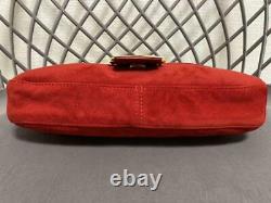 FENDI Logo Mamma Baguette Handbag Shoulder Bag Suede Leather Red RankAB Vintage
