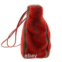 FENDI Logos Shoulder Hand Tote Bag Red Fur Italy Vintage Authentic #HH550 Y