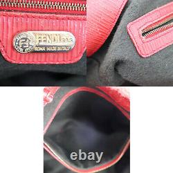FENDI Logos Shoulder Hand Tote Bag Red Fur Italy Vintage Authentic #HH550 Y