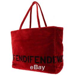 FENDI Logos Shoulder Hand Tote Bag Red Velour Italy Vintage Authentic #W508 W