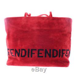 FENDI Logos Shoulder Hand Tote Bag Red Velour Italy Vintage Authentic #W508 W
